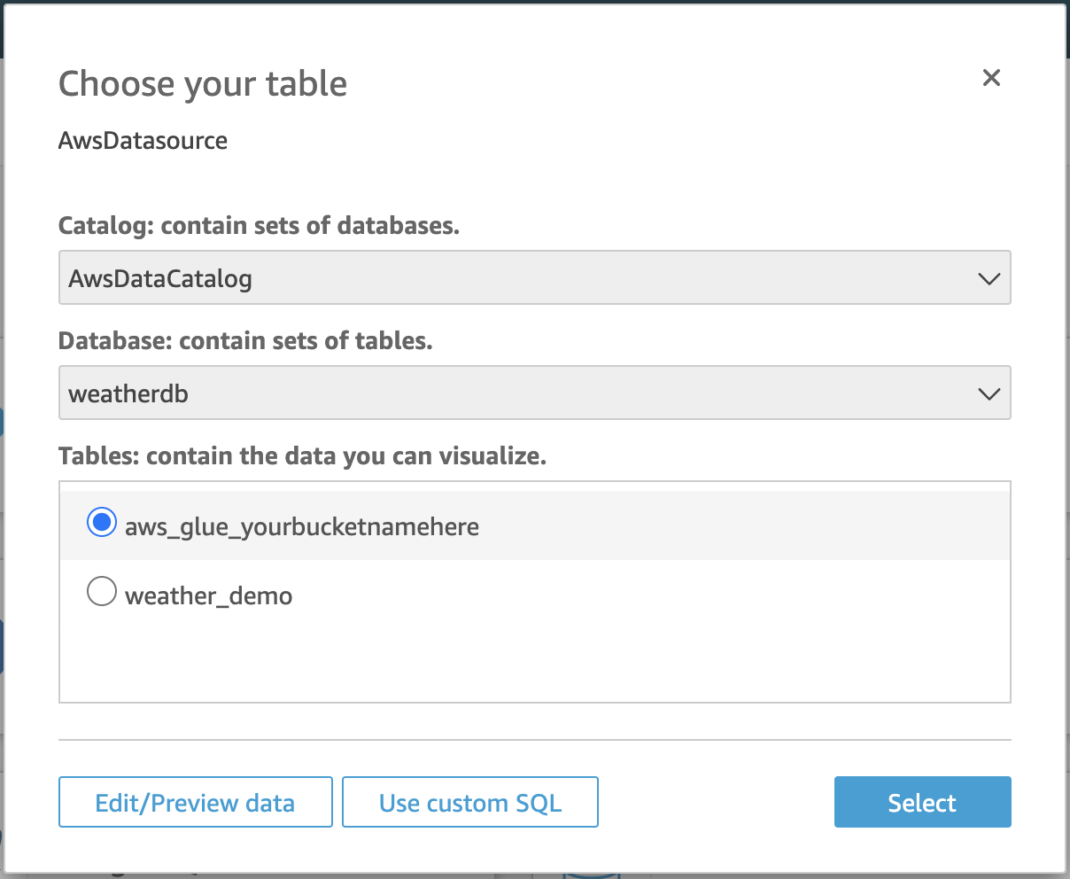 Creating a dataset in QuickSight